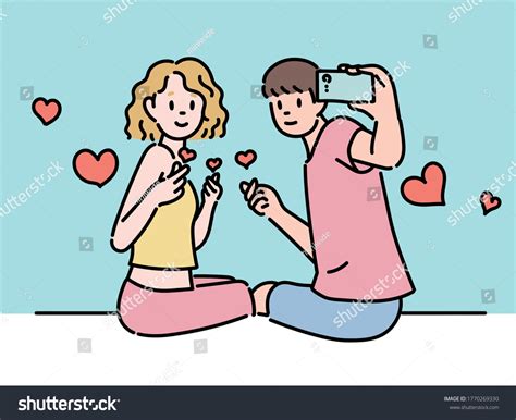 Couple Men Women Holding Selfies Taking Stock Vector Royalty Free 1770269330 Shutterstock