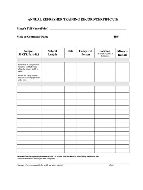 Training Record Certification Sample Form Fill Out And Sign Printable