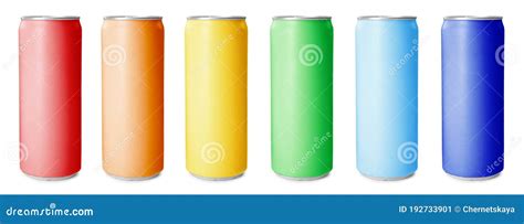 Set With Aluminium Drink Cans In Different Colors On Background Banner