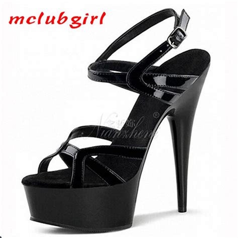 Mclubgirl 15cm Heels Black Suede Sexy All Around High Heels Thin Heel Waterproof Platform Cross