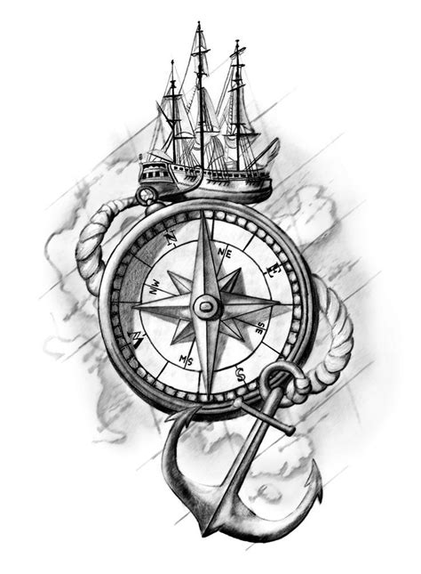 Compass And Anchor Tattoo Drawing Anker Tattoo Design Clock Tattoo