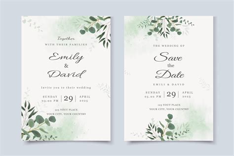 Wedding Invitation Template With Eucalyptus Leaves 1937100 Vector Art