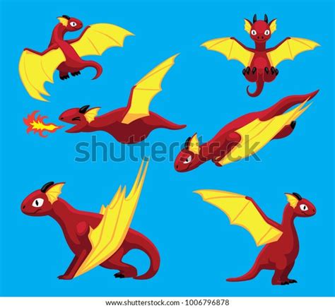 Dragon Flying Poses Cute Cartoon Vector Illustration