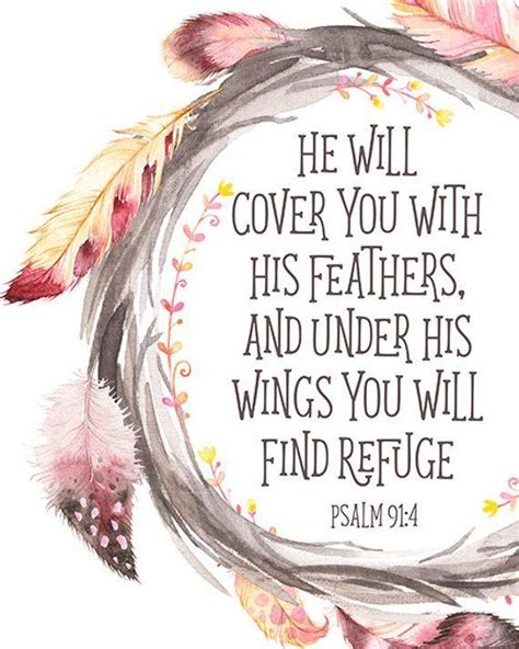 Bible Verse Print He Will Cover You With His Feathers Psalm 91 4