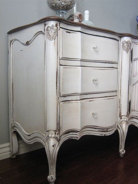 ~ Sold ~ Antiqued White French Provincial Dresser Chippy Weathered