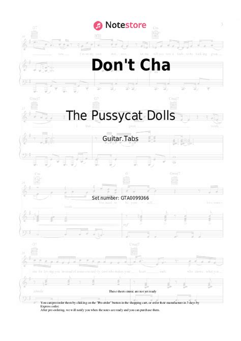 The Pussycat Dolls Dont Cha Chords Guitar Tabs In Note Store Guitartabs Sku Gta0099366