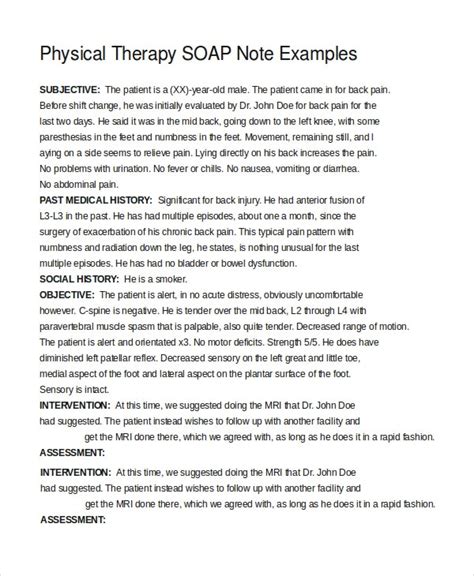 Soap Note Physical Therapy Sample Protem Home Health Care