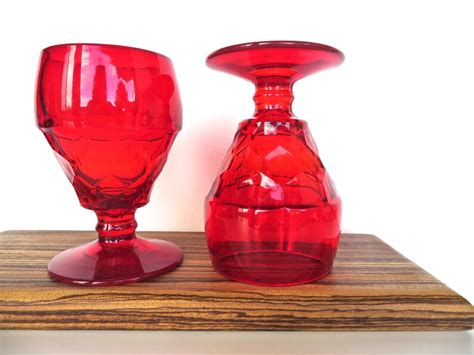 Set Of 4 Viking Glass Large Ruby Red Goblets 9 Oz Georgian Etsy