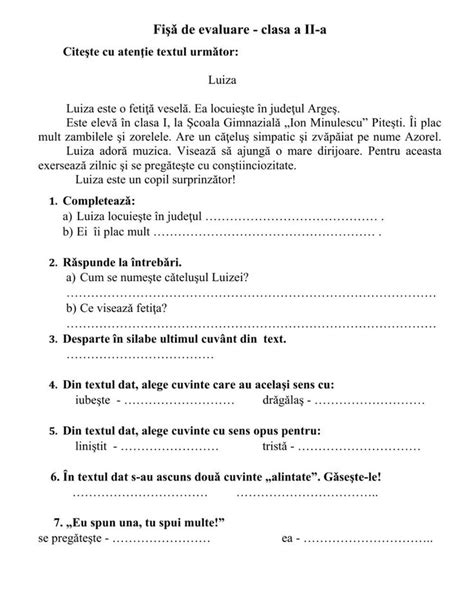 Notiuni De Limba Romana Online Worksheet For Clasa A Ii A You Can Do