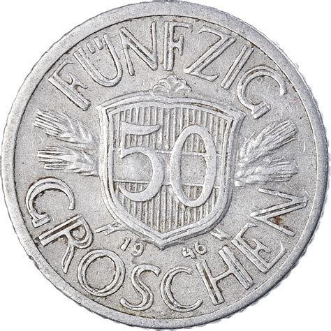Coin Austria 50 Groschen 1946 Au50 53 Aluminum Km2870