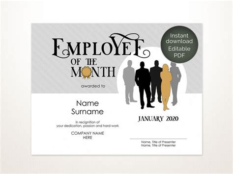 Woman Employee Of The Month Editable Template Printable Etsy