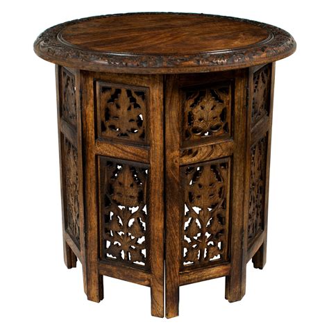 Buy Cotton Craft Solid Wood Accent End Table Hand Carved Vintage Boho Folding Side Table