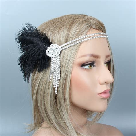 1920s Headband Feather Vintage Bridal Great Gatsby Flapper Headpiece Gangster Ladies