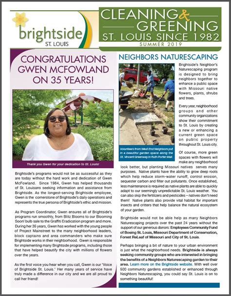 2019 Newsletter Front Page Brightside St Louis