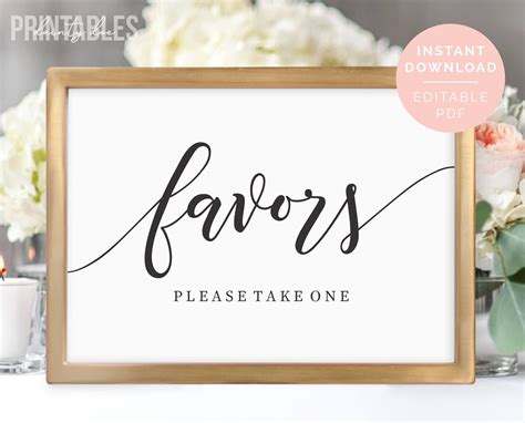 Printable Wedding Favors Sign Editable Template Please Take One