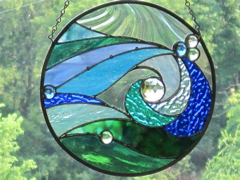 Ocean Wave Stained Glass Round Panel Etsy