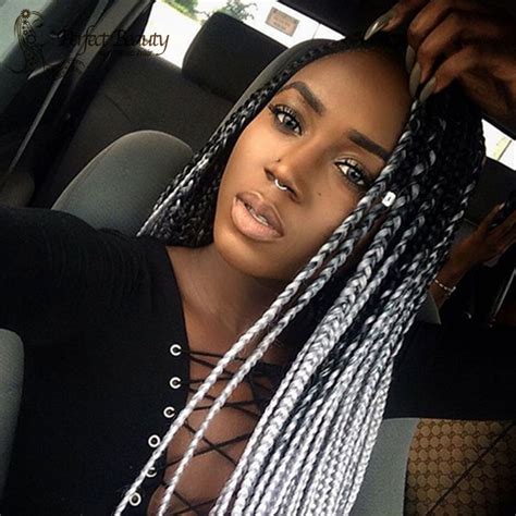 These hairstyles range from easy hair braids to difficult and some braids will need an extra set of hands to start i love how this side braid goes from the front left to the bottom right side of your head. Synthetic Silver Grey Lace Front Wig Dark Roots Box Braid ...