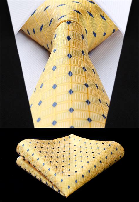 Tc716y8s Plaid Yellow Check 34 Silk Tie Party Wedding Handkerchief