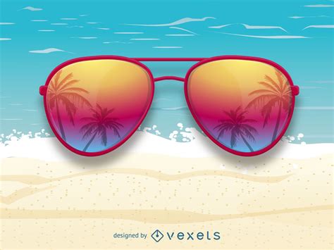 Sunglasses With Palm Trees Reflection Vector Download