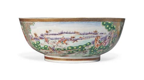 A Large Chinese Famille Rose Hunting Punch Bowl Qianlong Period 1736 1795 Christies
