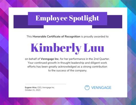 Employee Spotlight Certificate Of Recognition Template Within