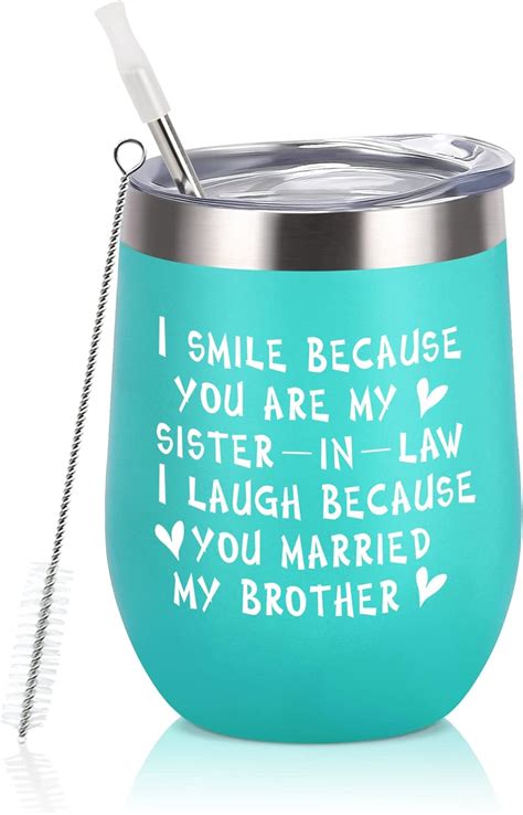 qtencas sister in law ts i smiled because you re my sister in law wine tumbler