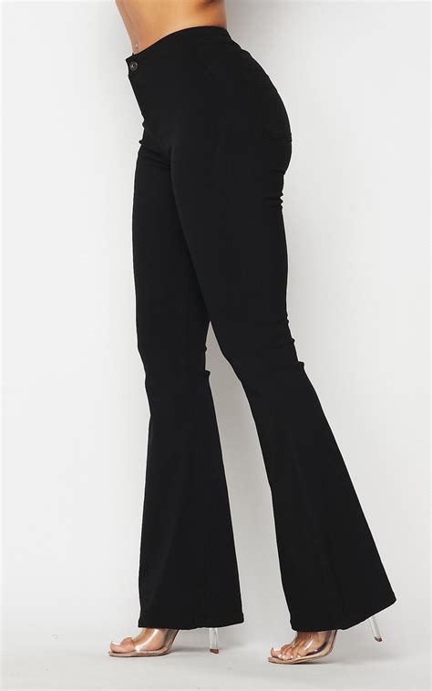 High Waisted Stretchy Bell Bottom Jeans Black