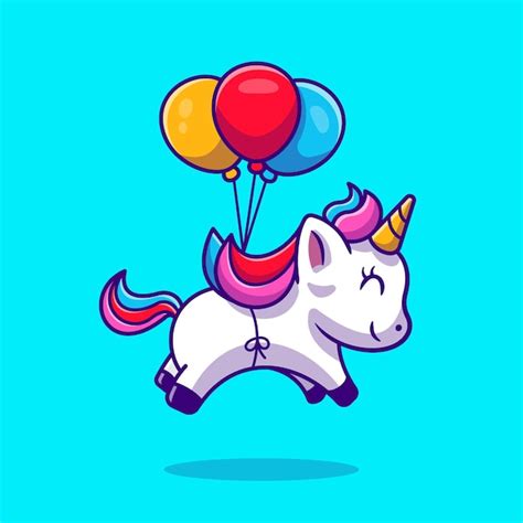 Free Vector Cute Unicorn Floating With Balloon Cartoon Vector Icon