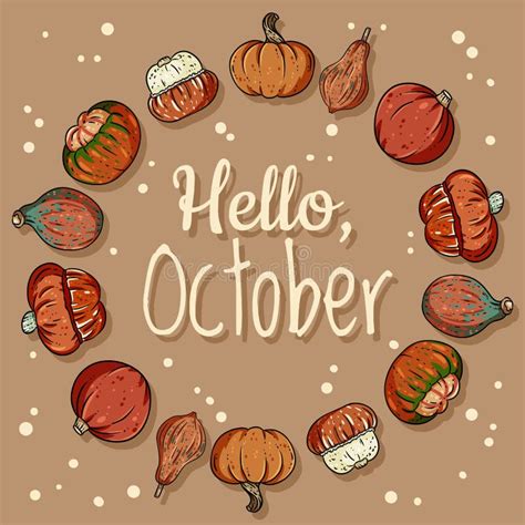 Hello October Decorative Wreath Cute Cozy Banner With Pumpkins Autumn