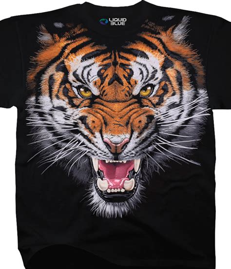 Exotic Wildlife Tiger Face Black T Shirt Tee Liquid Blue