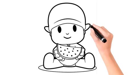How To Draw Pocoyo And Watermelon And For Kids Step By Step Youtube