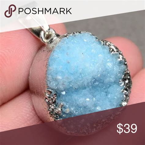 Blue Druzy Agate Gemstone 18k White Gold Plated Agate Gemstone Blue