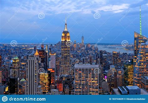 Aerial View On Manhattan Roofs Modern Buildings And Skyscrapers In