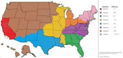 Map That Shows The Us Broken Into Regions With The Same Population As