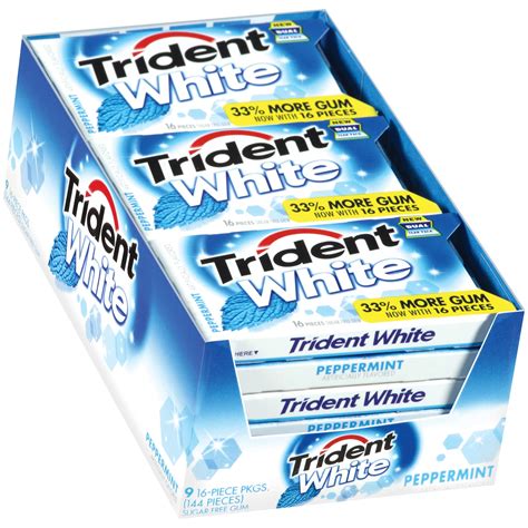 Trident White Sugar Free Peppermint Gum 16 Piece 9 Count