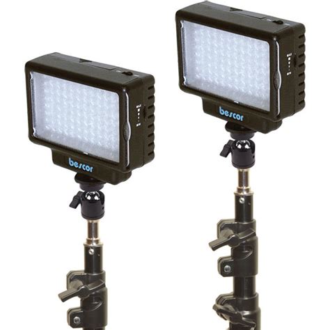 The 4×5 lights have a foot for mounting directly to the hot shoe or accessory shoe of a digital camera, or you can mount the lights to the included light stands. Bescor LED-70 Daylight Studio 2-Light Kit LED-70K B&H ...