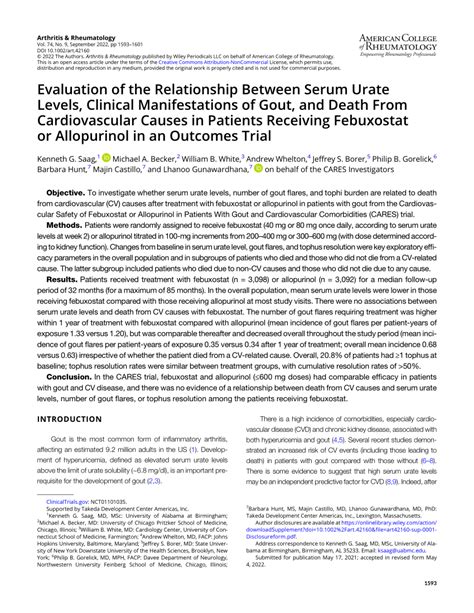 Pdf Evaluation Of Serum Urate Levels And The Clinical Manifestation