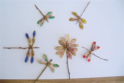 Dragonfly And Flower From Maple Seedstwigs Prek Crafts