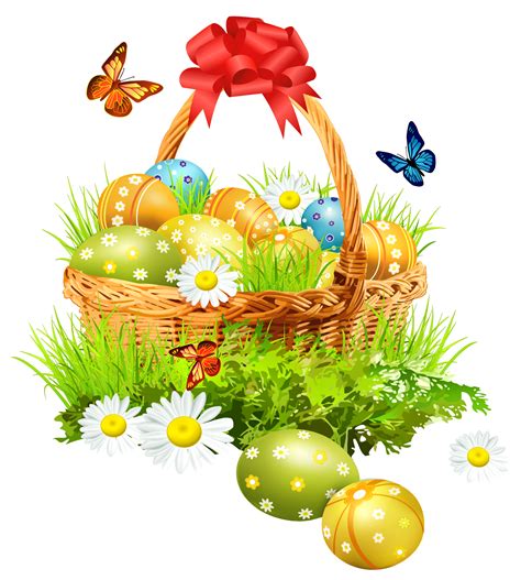 Easter Basket With Eggsand Butterflies Png Clipart Picture