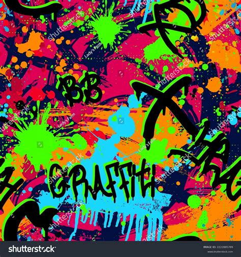 Hand Draw Seamless Graffiti Pattern Multicolor Stock Illustration
