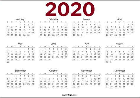2020 Calendar Printable One Page 8 X 11 Calendar Template 2022
