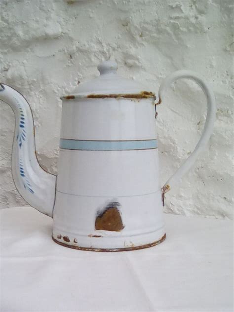 French Antique Enamelware Coffee Pot Late 19th Century By