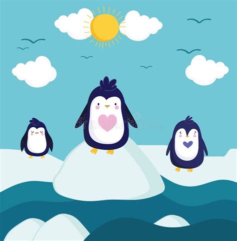 Penguins Winter Landscape Stock Vector Illustration Of Sweet 211588400
