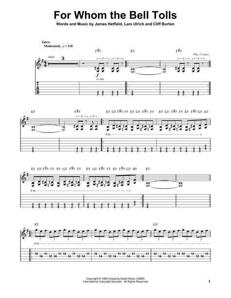 For Whom The Bell Tolls Tab - For Whom The Bell Tolls Sheet Music | Metallica | Guitar Tab (Single