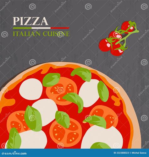 Pizza Margherita Italian Cuisine Flat Design Vector Illustration