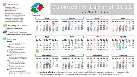 Calendario Laboral 2022 Cel Confederación Empresarial De Lanzarote