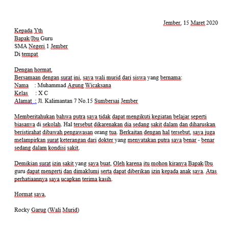 Surat rekomendasi sekolah merupakan sebuah surat yang dibuat oleh seorang pimpinan yang mana di dalam hal ini adalah kepala sekolah dimana surat tersebut nantinya berisi sebuah rekomendasi atau rujukan yang berkaitan dengan keadaan atau kondisi dari orang tersebut yang nantinya hal ini akan. 8+ Contoh SURAT IZIN SAKIT Sekolah, Kuliah, & Kerja yang ...