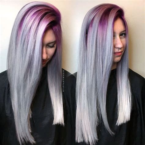 Purple Roots And Silver Ends By Tiffanymhair Purple Grey Hair Black