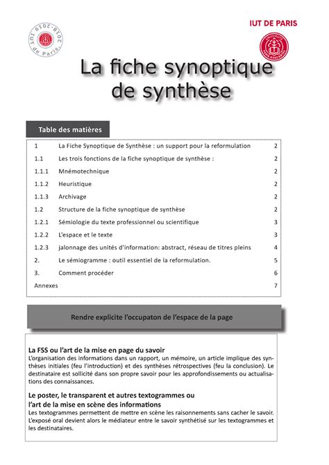 La Fiche Synoptique De Synthèse Warning Tt Undefined Function 32