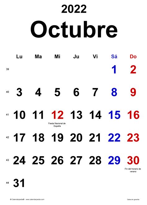 Calendario Octubre 2022 En Word Excel Y Pdf Calendarpedia Gambaran